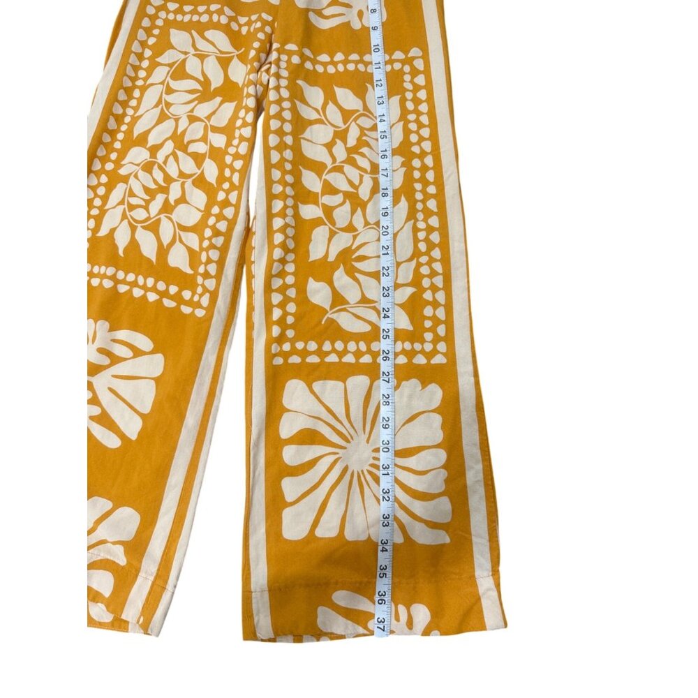 Esprit Womens Wide Leg Pants Boho Print Mustard Cream Floral Pull-On Size S - Picture 6 of 6